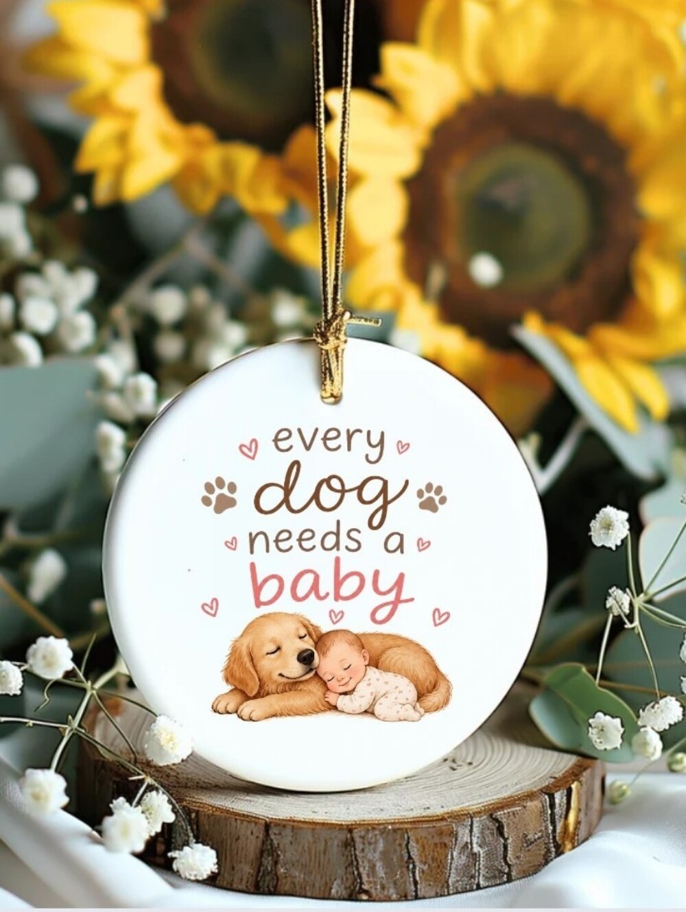 Every Dog Needs a Baby Ornament — White/Pink